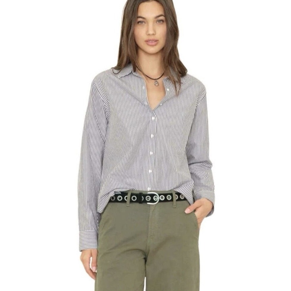 Xirena Striped Beau Button Down Shirt XSmall. Gray White. 100% Cotton